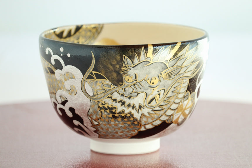 Matcha bowl "Black Dragon黒龍" by Akira Shimizu (Free shipping)
